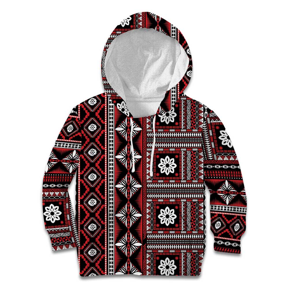 Fiji Masi Tapa Pattern Red Kid Hoodie - Polynesian Pride