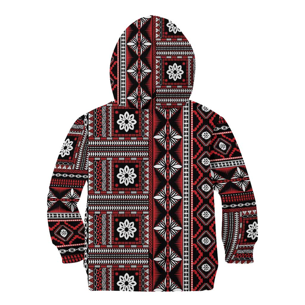 Fiji Masi Tapa Pattern Red Kid Hoodie - Polynesian Pride