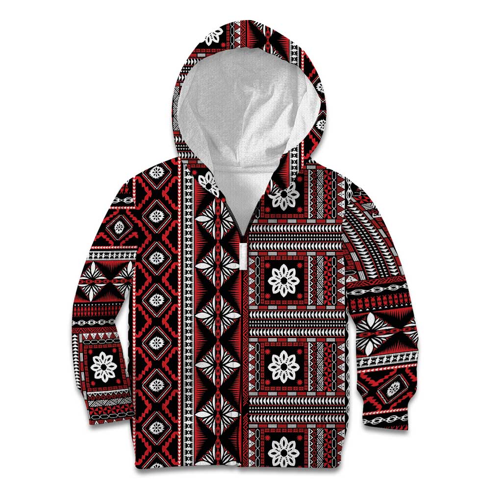 Fiji Masi Tapa Pattern Red Kid Hoodie - Polynesian Pride
