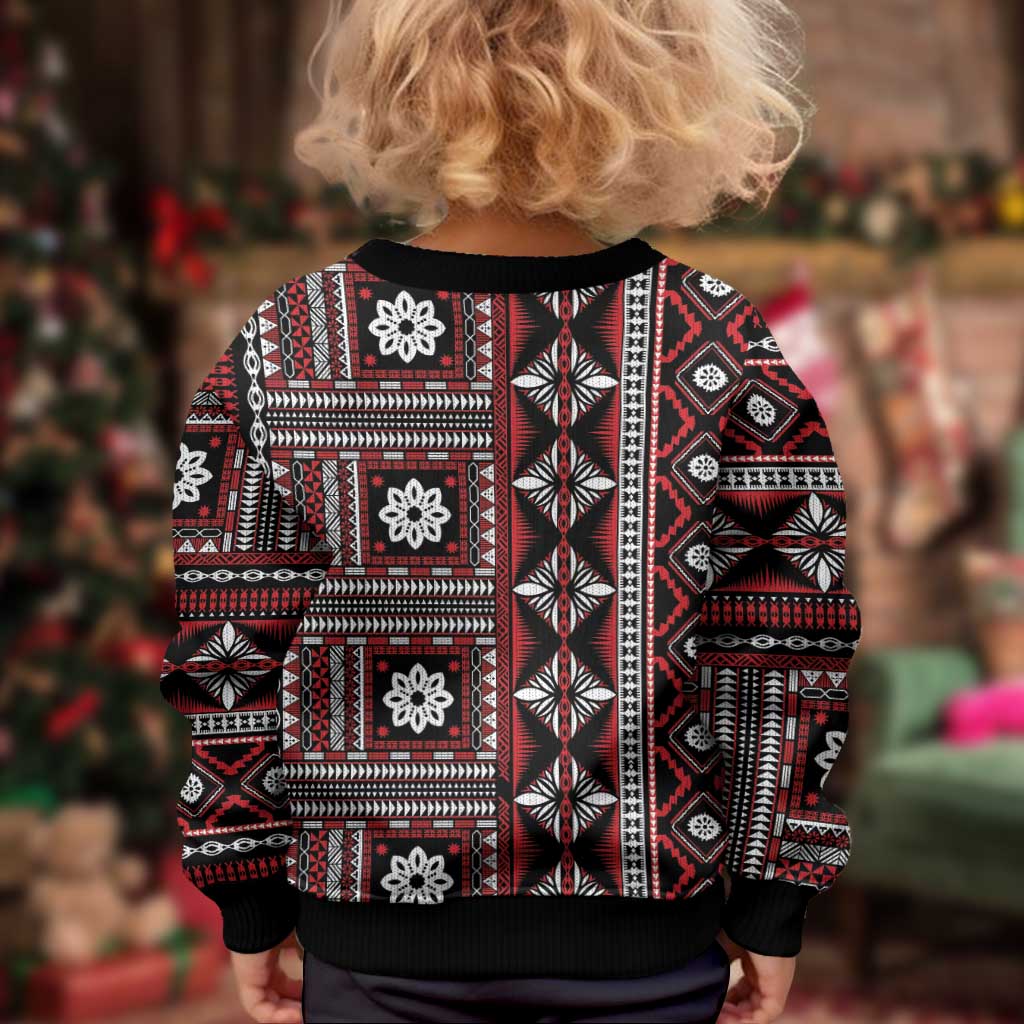 Fiji Masi Tapa Pattern Red Kid Ugly Christmas Sweater - Polynesian Pride