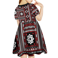 Fiji Masi Tapa Pattern Red Kid Short Sleeve Dress - Polynesian Pride