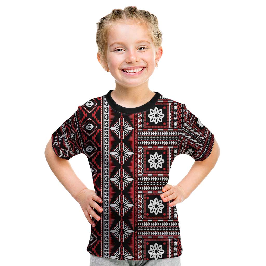 Fiji Masi Tapa Pattern Red Kid T Shirt - Polynesian Pride