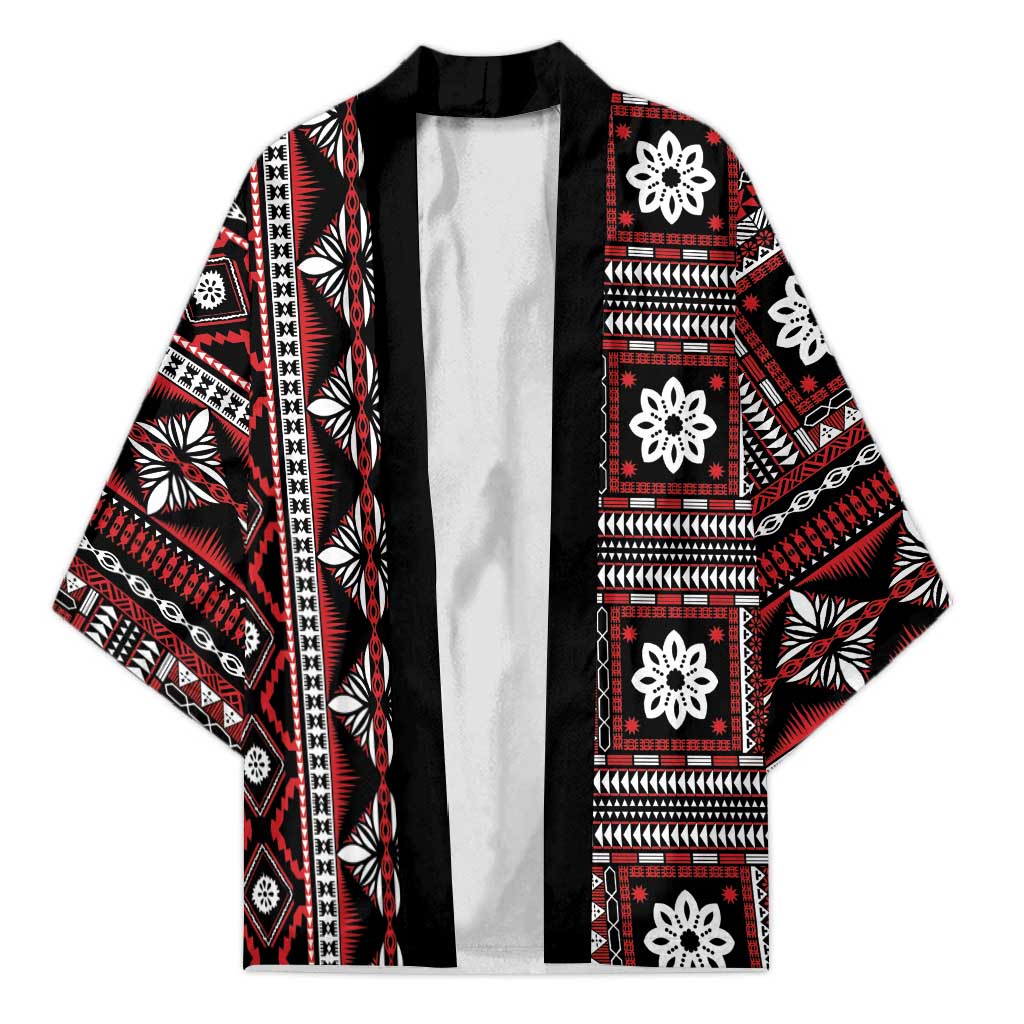 Fiji Masi Tapa Pattern Red Kimono - Polynesian Pride