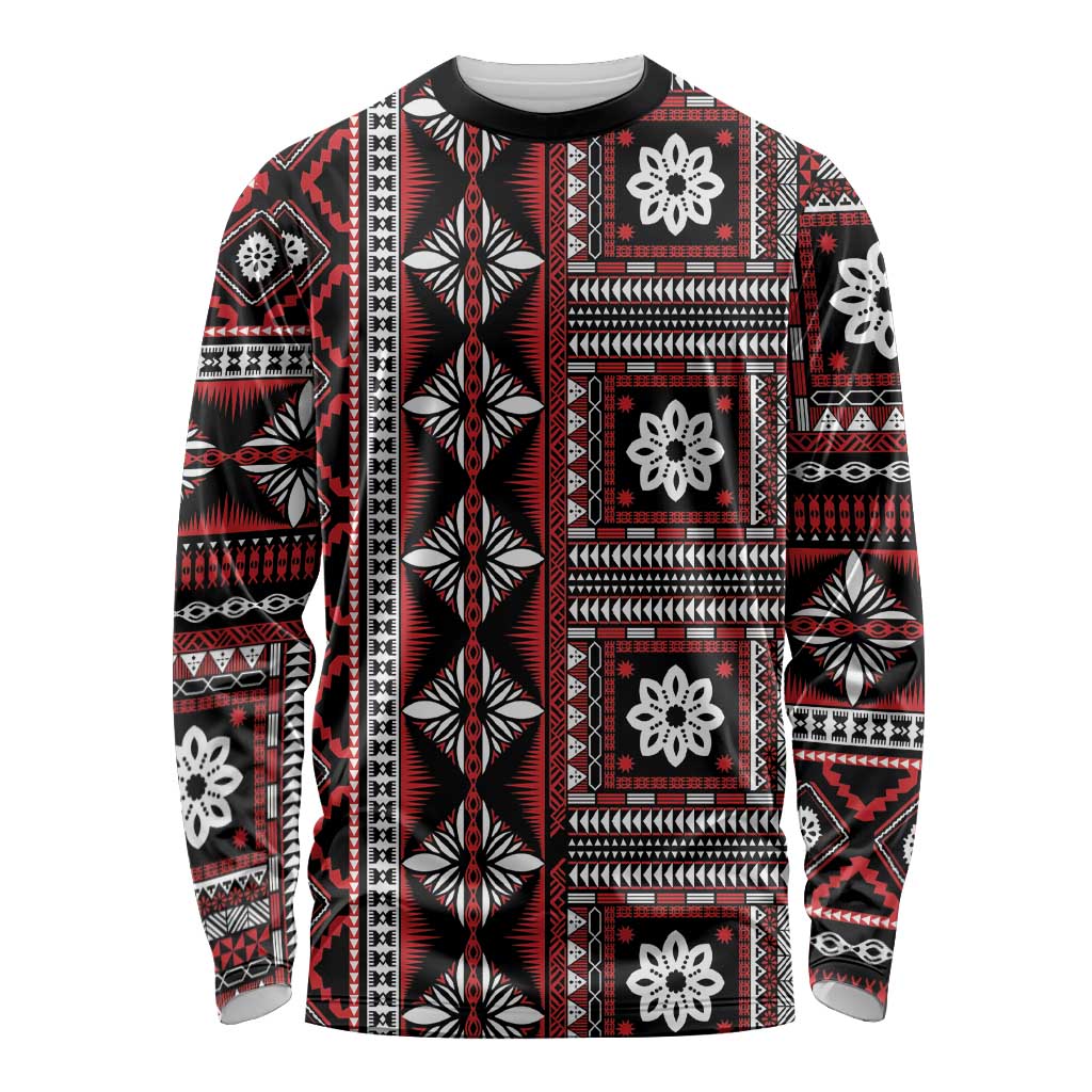 Fiji Masi Tapa Pattern Red Long Sleeve Shirt - Polynesian Pride