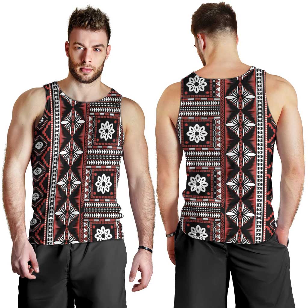 Fiji Masi Tapa Pattern Red Men Tank Top - Polynesian Pride