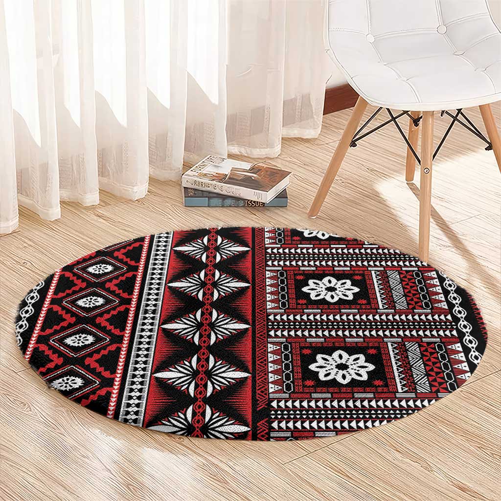 Fiji Masi Tapa Pattern Red Round Carpet - Polynesian Pride