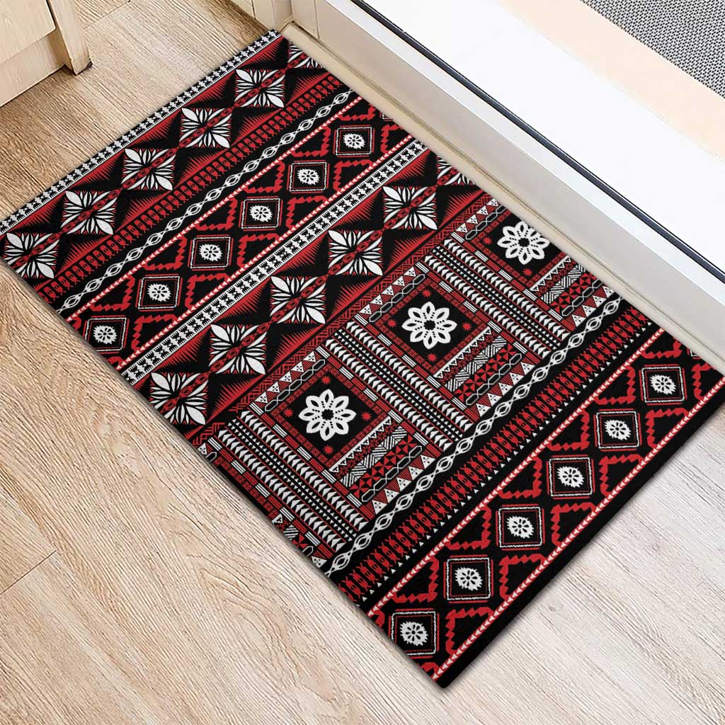 Fiji Masi Tapa Pattern Red Rubber Doormat - Polynesian Pride