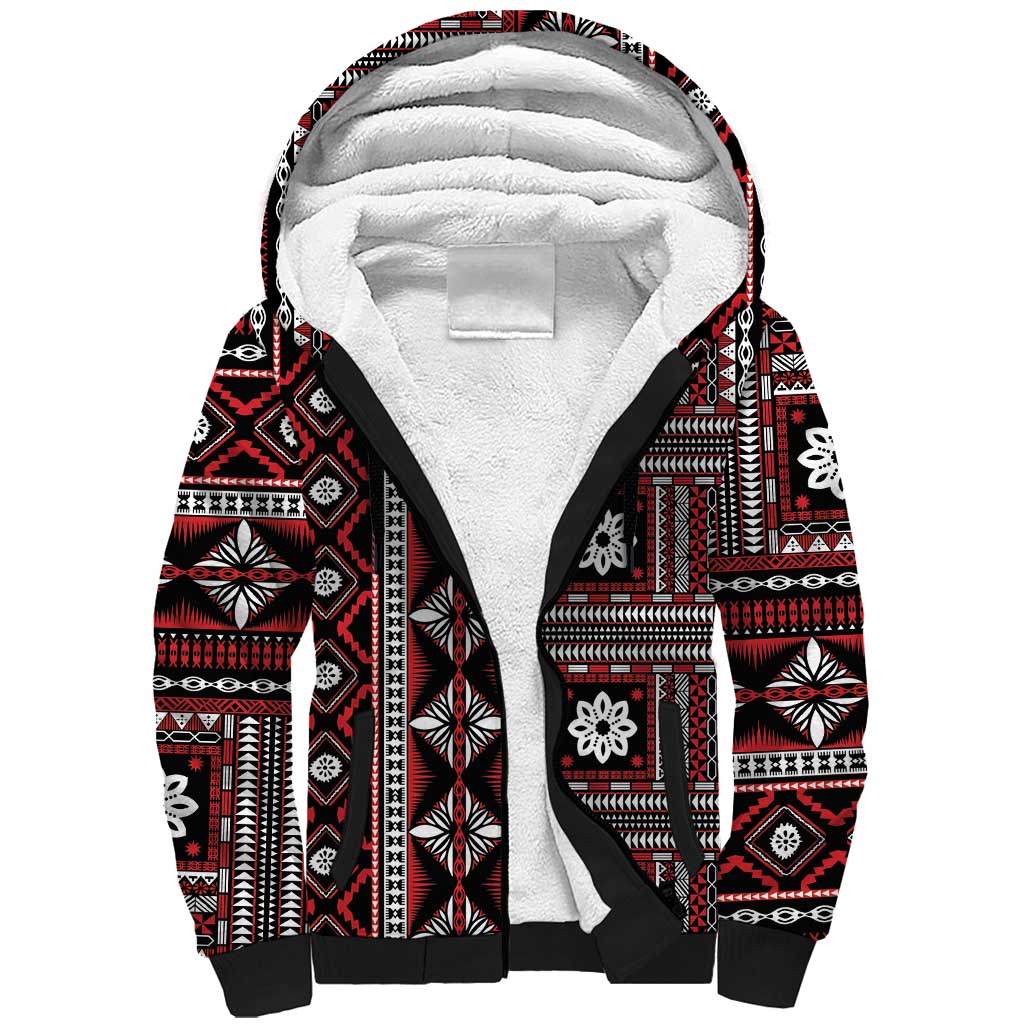 Fiji Masi Tapa Pattern Red Sherpa Hoodie LT01 Unisex Red - Polynesian Pride