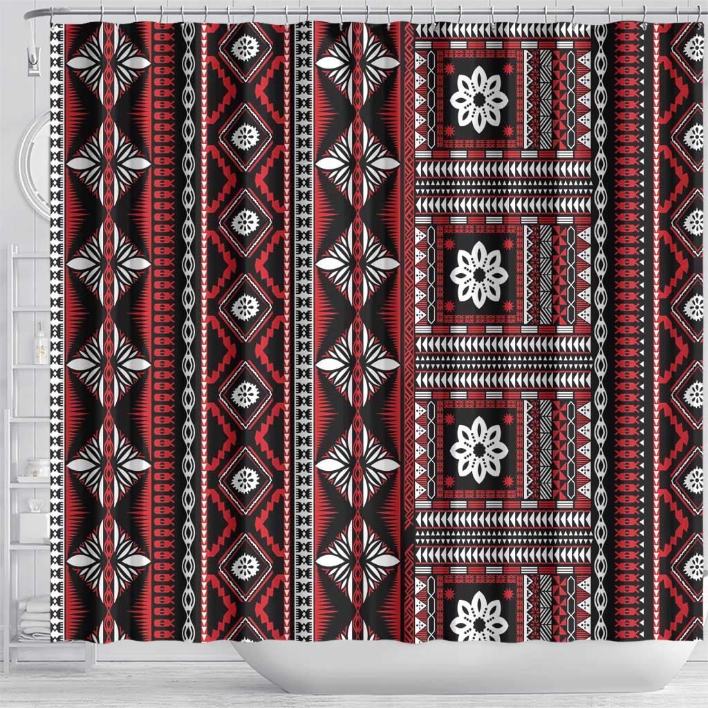 Fiji Masi Tapa Pattern Red Shower Curtain - Polynesian Pride