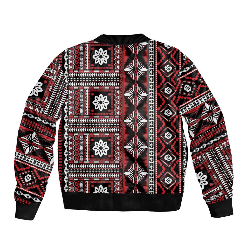 Fiji Masi Tapa Pattern Red Sleeve Zip Bomber Jacket LT01 - Polynesian Pride