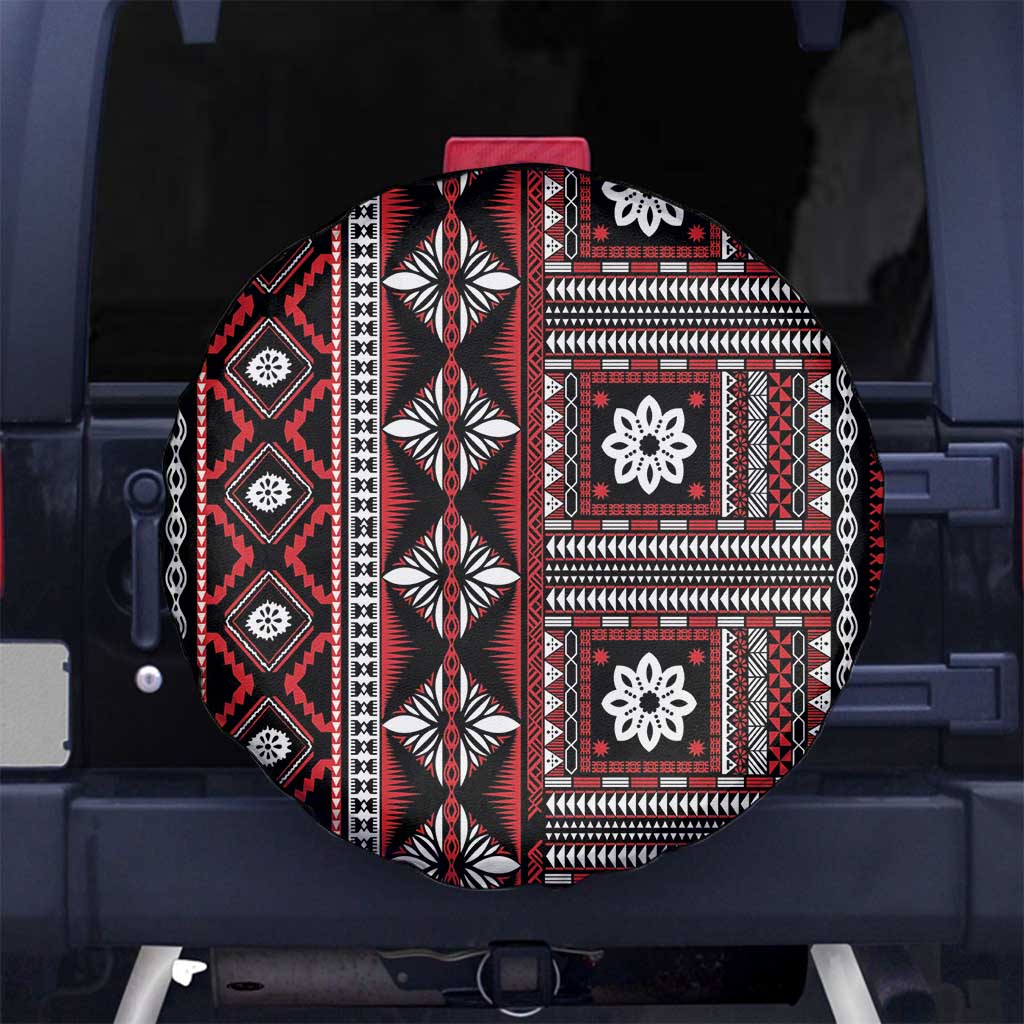 Fiji Masi Tapa Pattern Red Spare Tire Cover LT01 No hole Red - Polynesian Pride
