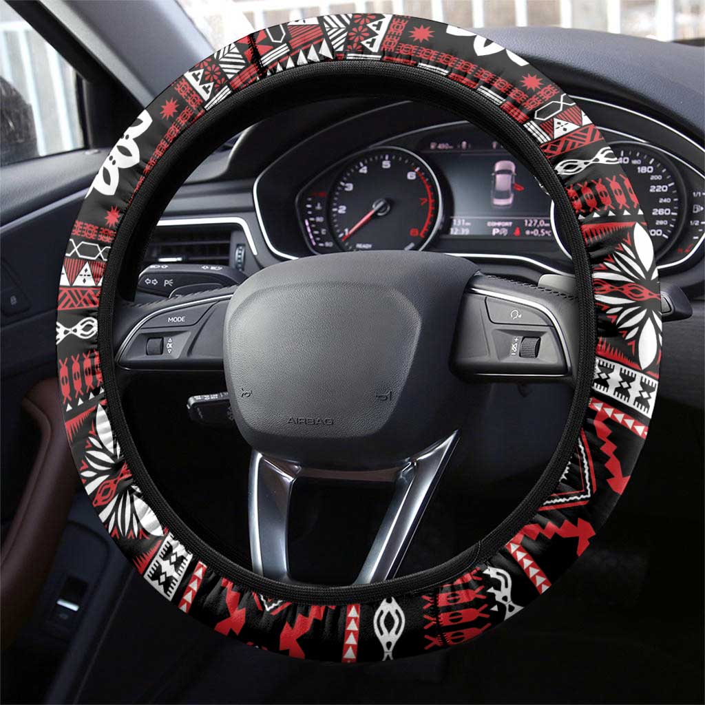 Fiji Masi Tapa Pattern Red Steering Wheel Cover LT01 - Polynesian Pride