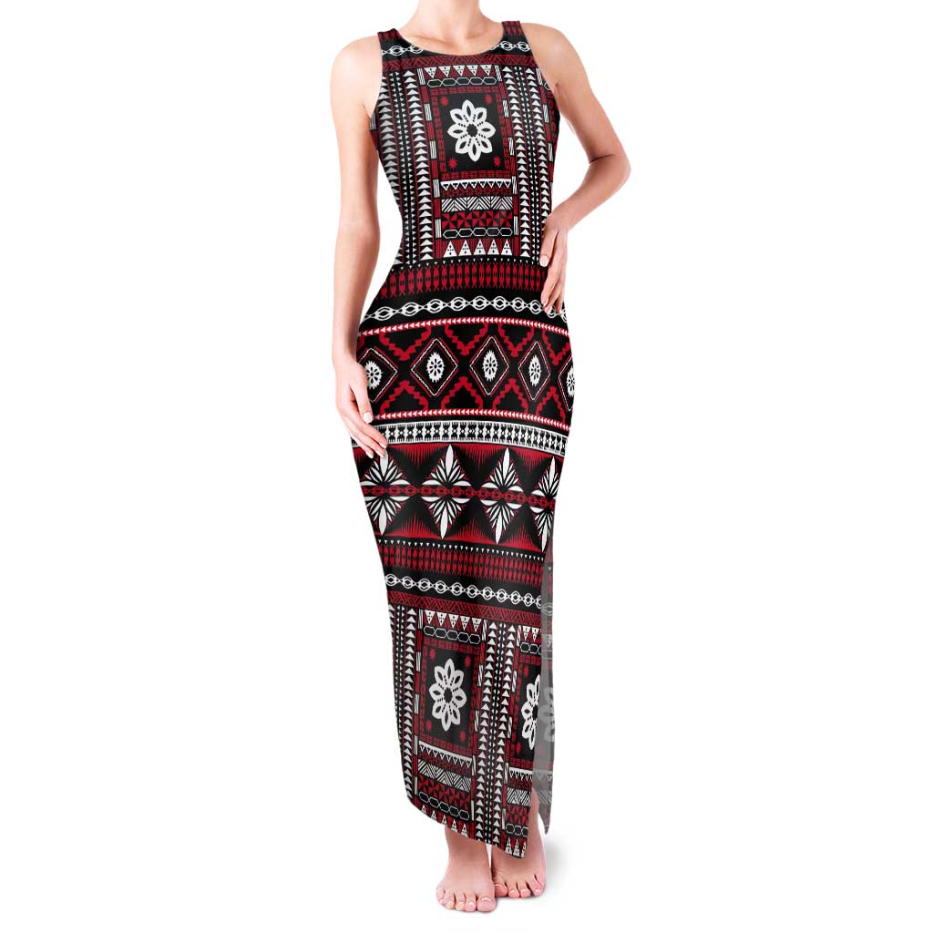 Fiji Masi Tapa Pattern Red Tank Maxi Dress LT01 Women Red - Polynesian Pride