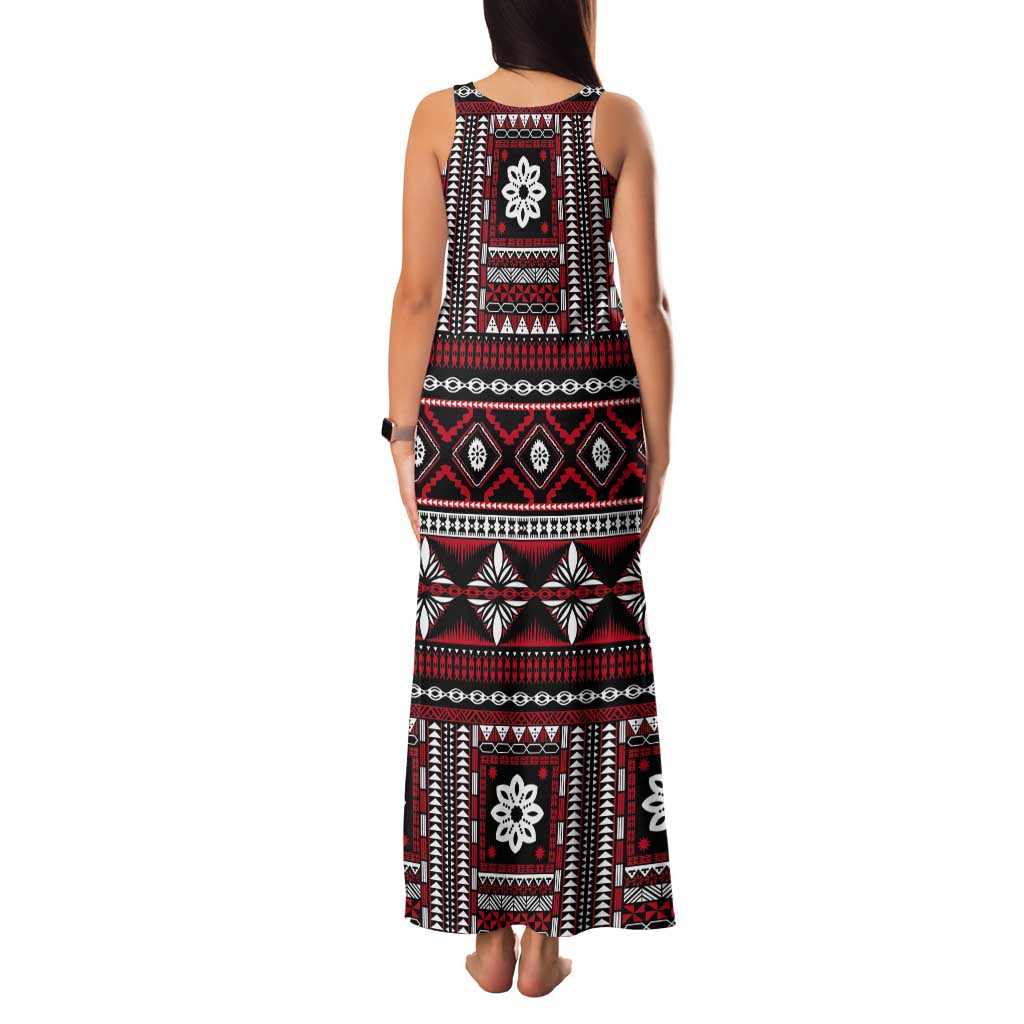 Fiji Masi Tapa Pattern Red Tank Maxi Dress LT01 - Polynesian Pride