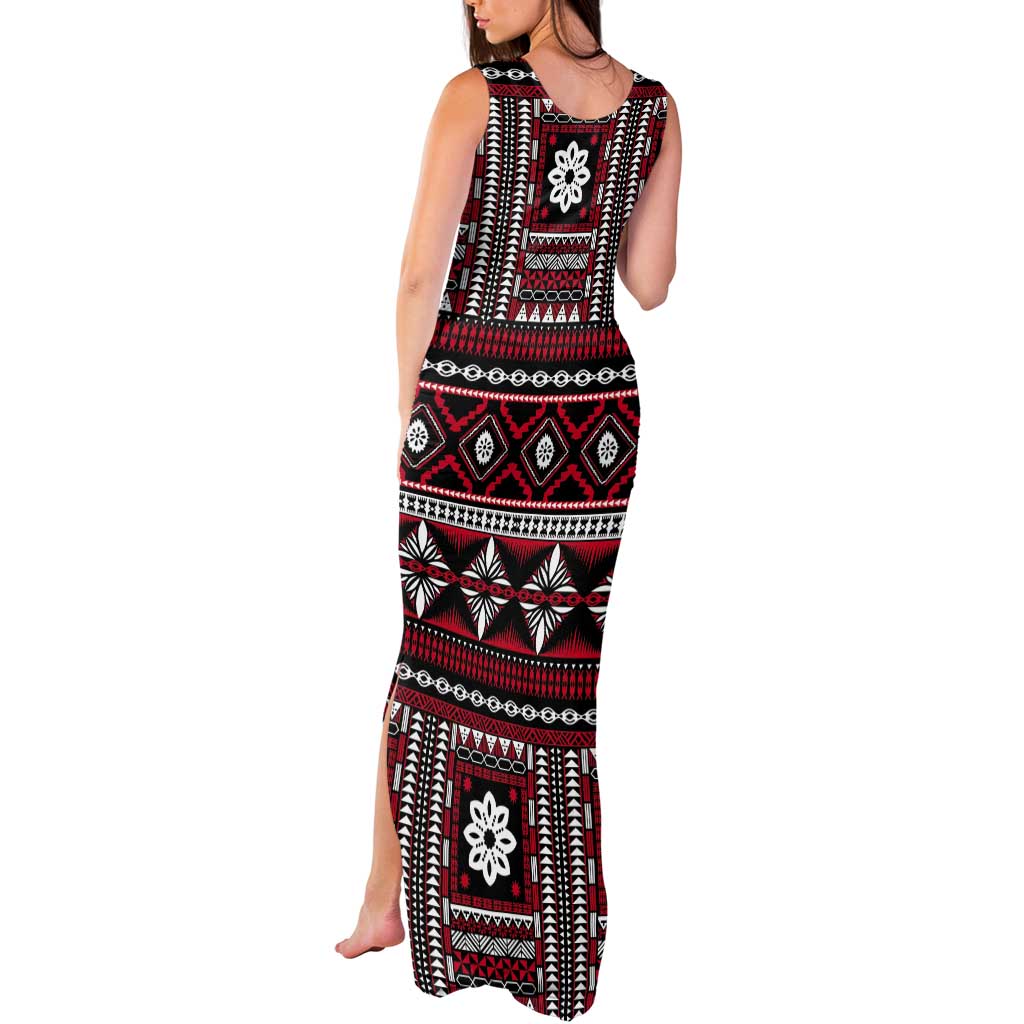 Fiji Masi Tapa Pattern Red Tank Maxi Dress LT01 - Polynesian Pride