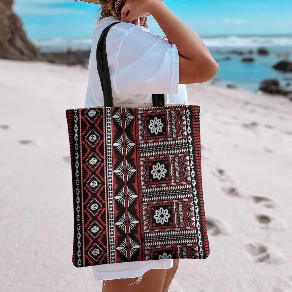 Fiji Masi Tapa Pattern Red Tote Bag - Polynesian Pride
