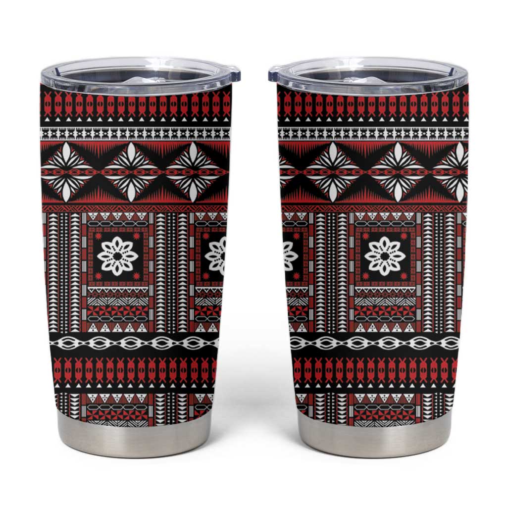 Fiji Masi Tapa Pattern Red Tumbler Cup - Polynesian Pride