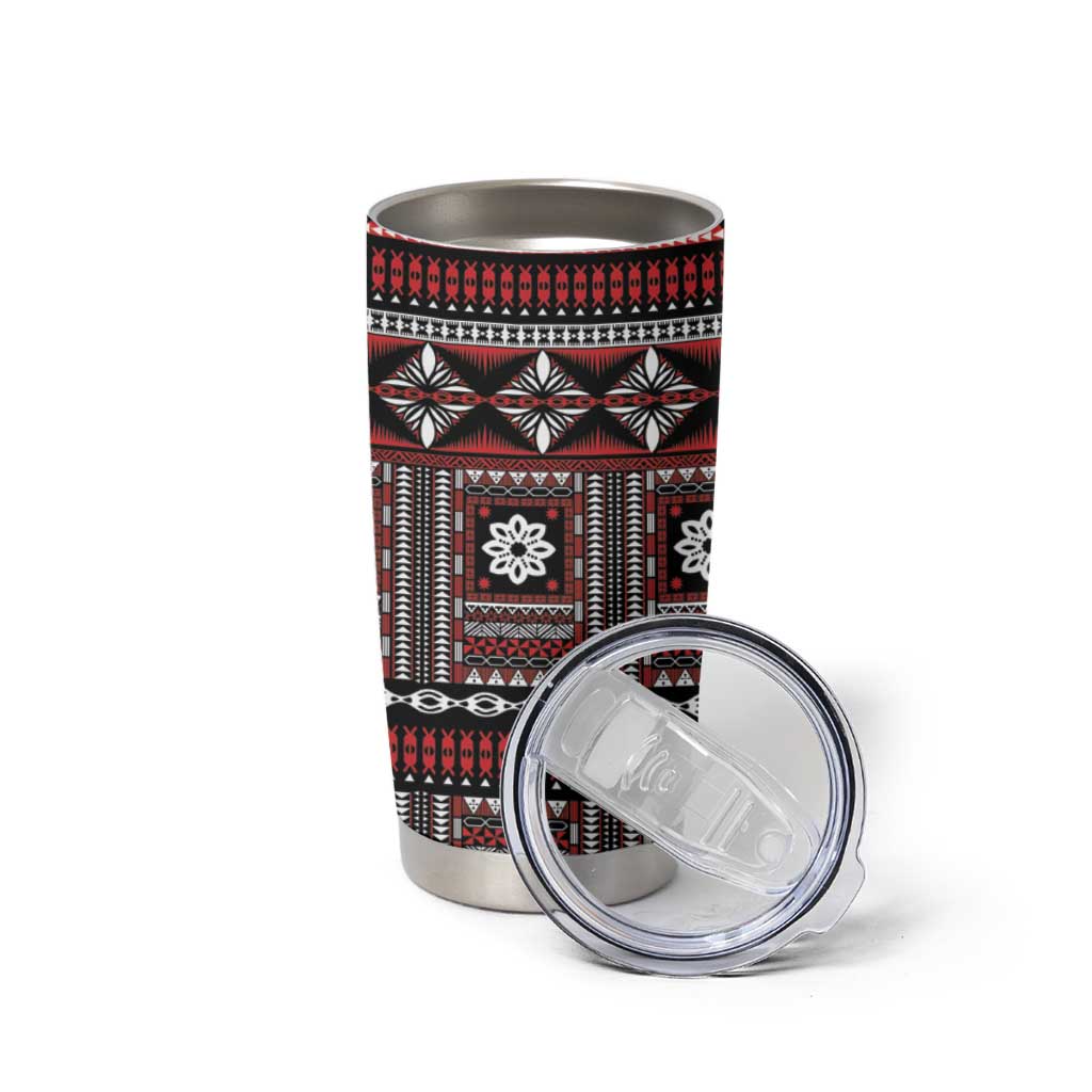 Fiji Masi Tapa Pattern Red Tumbler Cup - Polynesian Pride