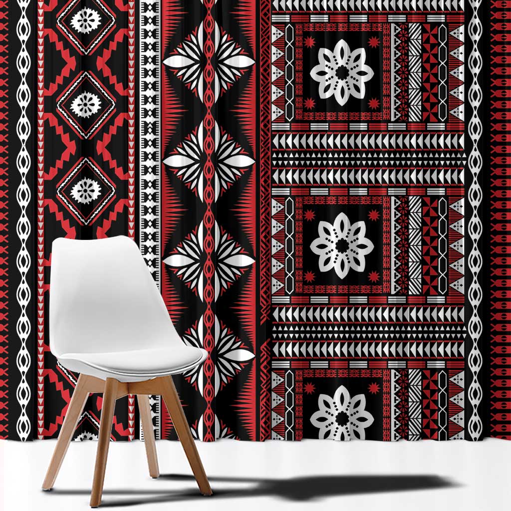 Fiji Masi Tapa Pattern Red Window Curtain - Polynesian Pride
