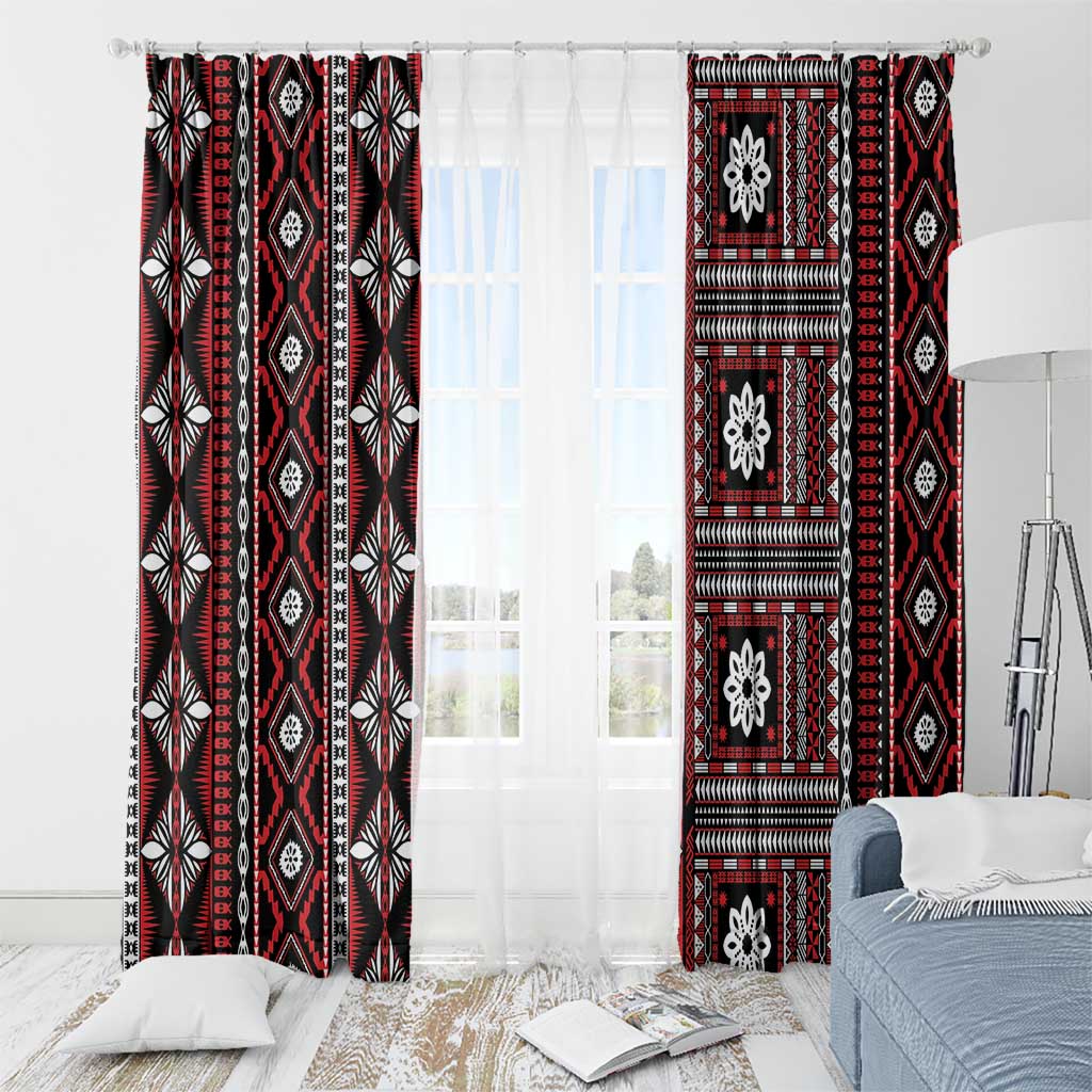 Fiji Masi Tapa Pattern Red Window Curtain - Polynesian Pride