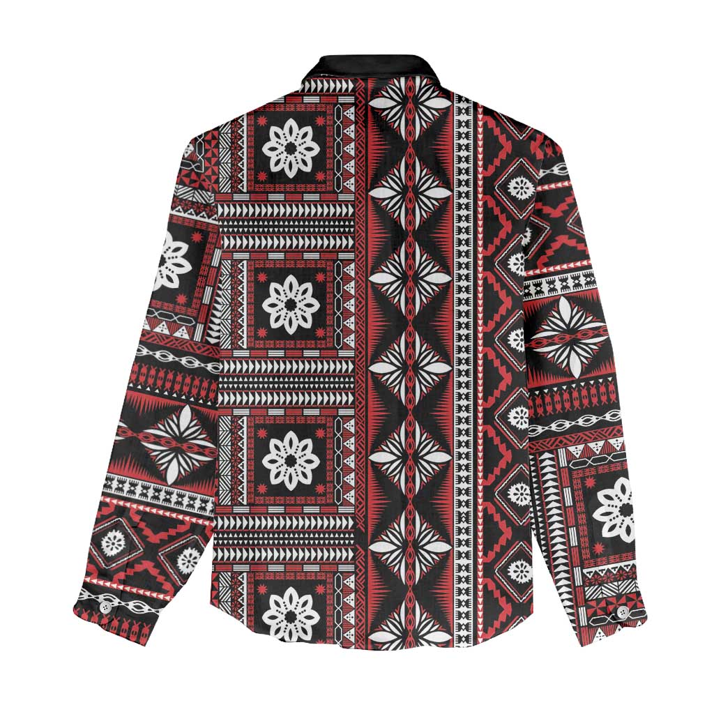 Fiji Masi Tapa Pattern Red Women Casual Shirt - Polynesian Pride