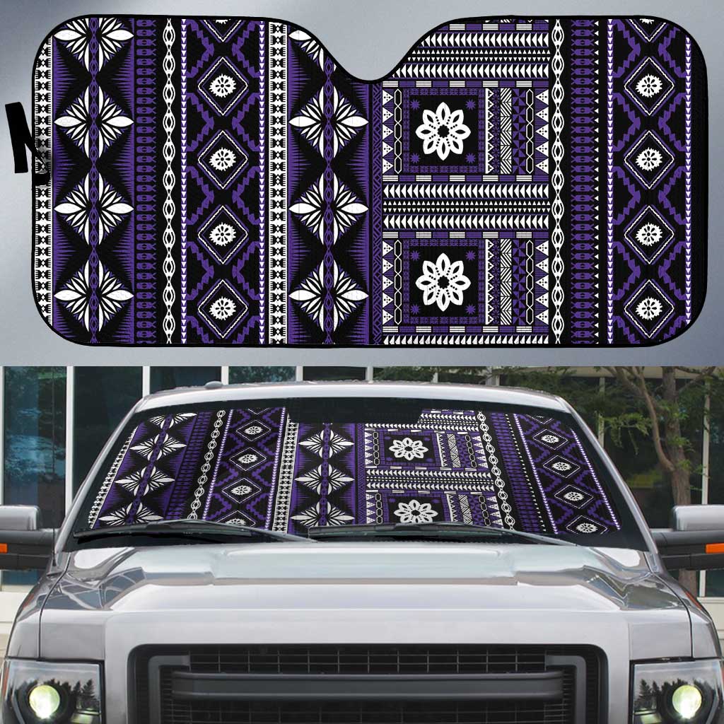 Fiji Masi Tapa Pattern Purple Auto Sun Shade - Polynesian Pride