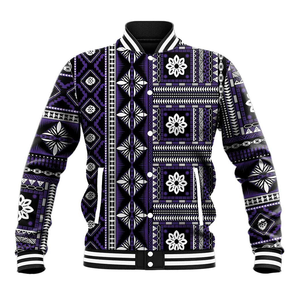 Fiji Masi Tapa Pattern Purple Baseball Jacket - Polynesian Pride