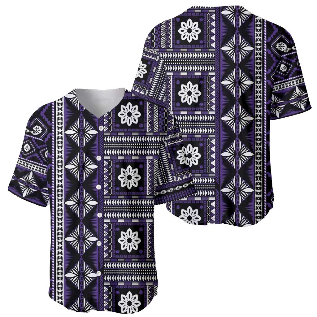 Fiji Masi Tapa Pattern Purple Baseball Jersey - Polynesian Pride