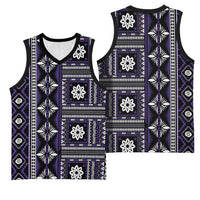 Fiji Masi Tapa Pattern Purple Basketball Jersey - Polynesian Pride