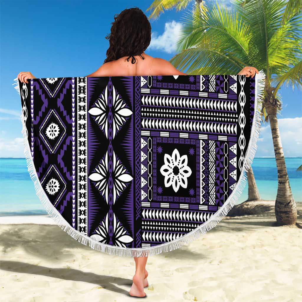 Fiji Masi Tapa Pattern Purple Beach Blanket LT01 - Polynesian Pride