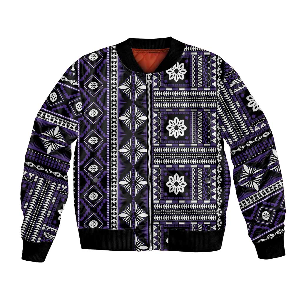 Fiji Masi Tapa Pattern Purple Bomber Jacket LT01 Unisex Purple - Polynesian Pride