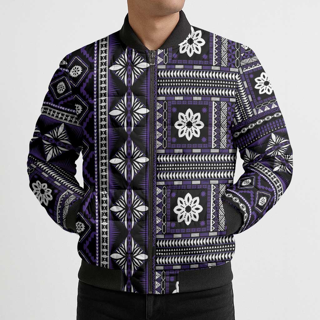 Fiji Masi Tapa Pattern Purple Bomber Puffer Jacket - Polynesian Pride