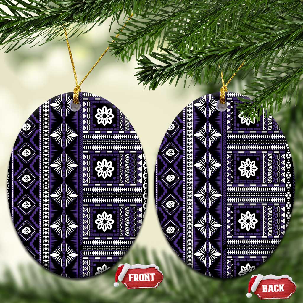 Fiji Masi Tapa Pattern Purple Ceramic Ornament LT01 Oval Purple - Polynesian Pride