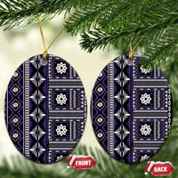 Fiji Masi Tapa Pattern Purple Ceramic Ornament LT01 Oval Purple - Polynesian Pride