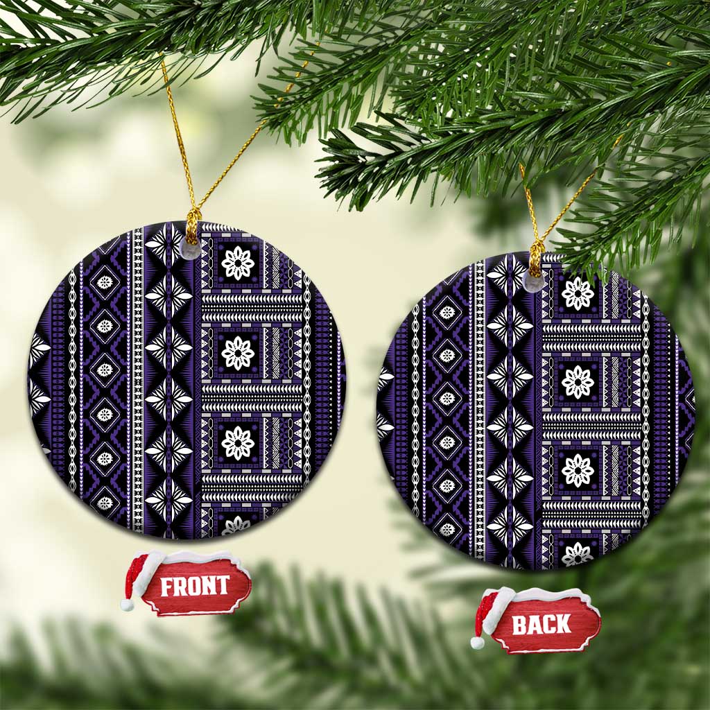 Fiji Masi Tapa Pattern Purple Ceramic Ornament LT01 Circle Purple - Polynesian Pride