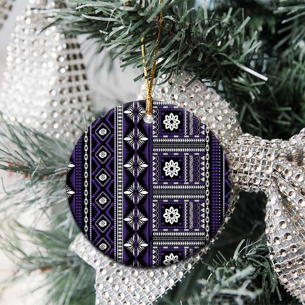 Fiji Masi Tapa Pattern Purple Ceramic Ornament LT01 - Polynesian Pride
