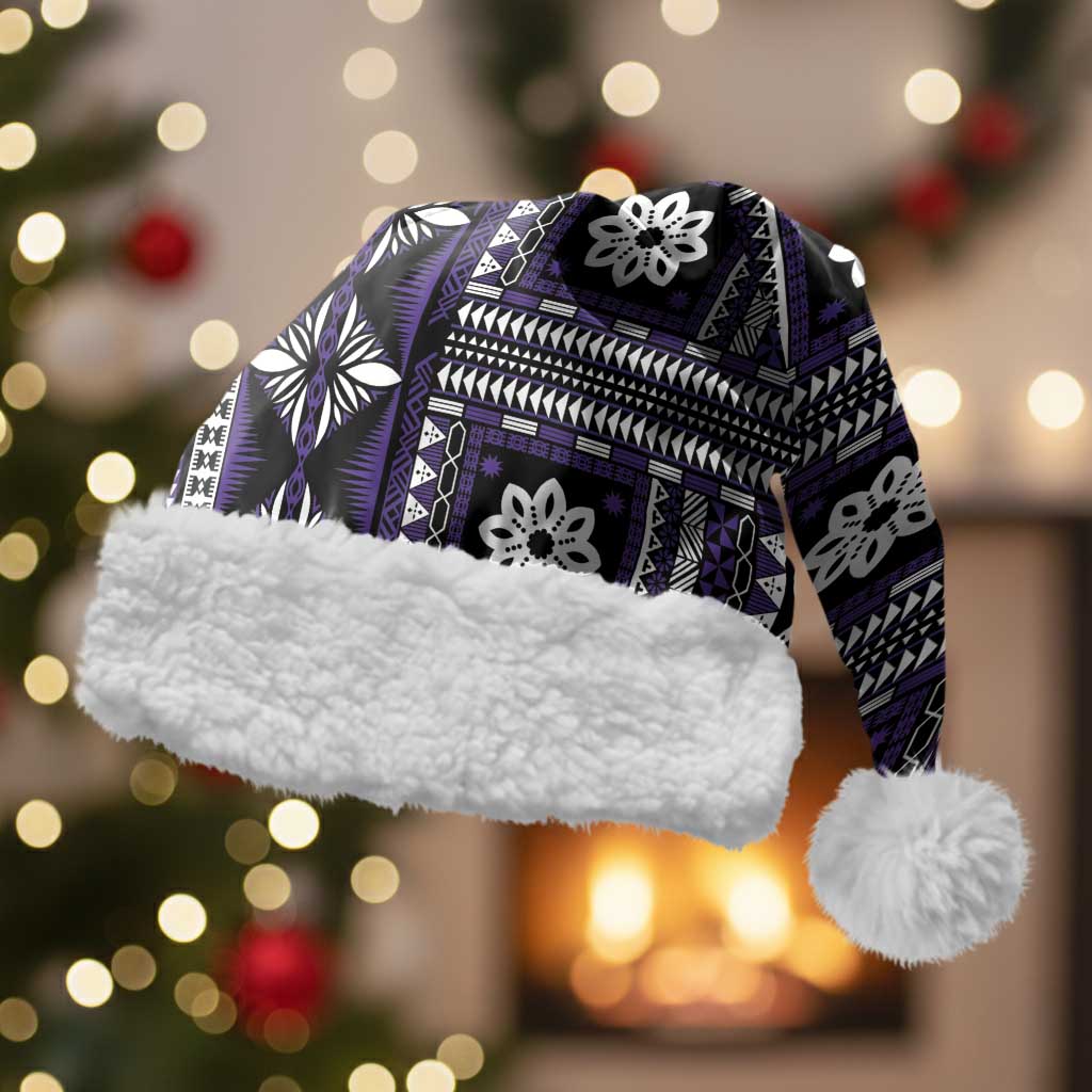 Fiji Masi Tapa Pattern Purple Christmas Santa Hat - Polynesian Pride