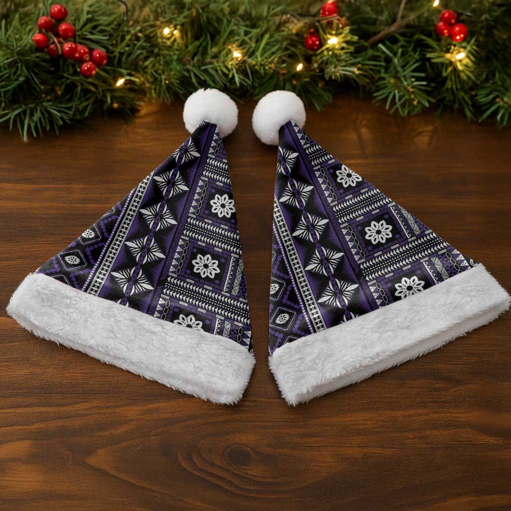 Fiji Masi Tapa Pattern Purple Christmas Santa Hat - Polynesian Pride