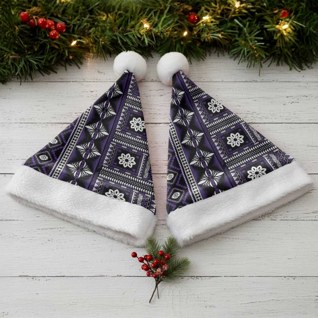 Fiji Masi Tapa Pattern Purple Christmas Santa Hat - Polynesian Pride
