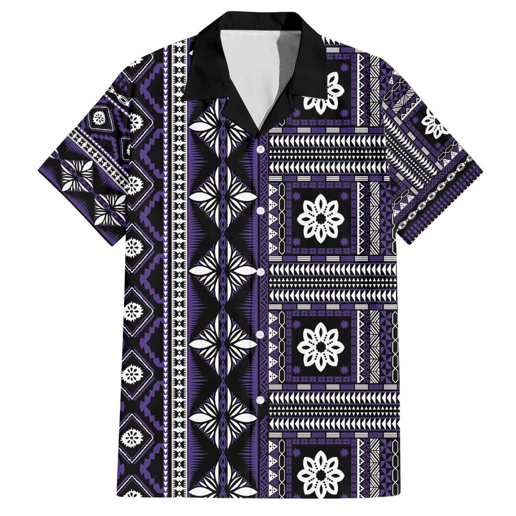 Fiji Masi Tapa Pattern Purple Family Matching Long Sleeve Bodycon Dress and Hawaiian Shirt - Polynesian Pride