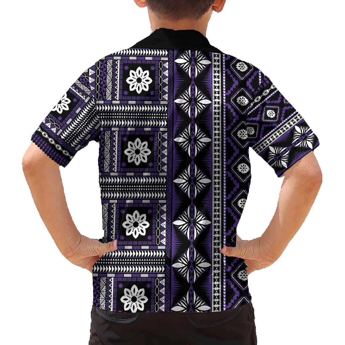 Fiji Masi Tapa Pattern Purple Family Matching Off The Shoulder Long Sleeve Dress and Hawaiian Shirt - Polynesian Pride