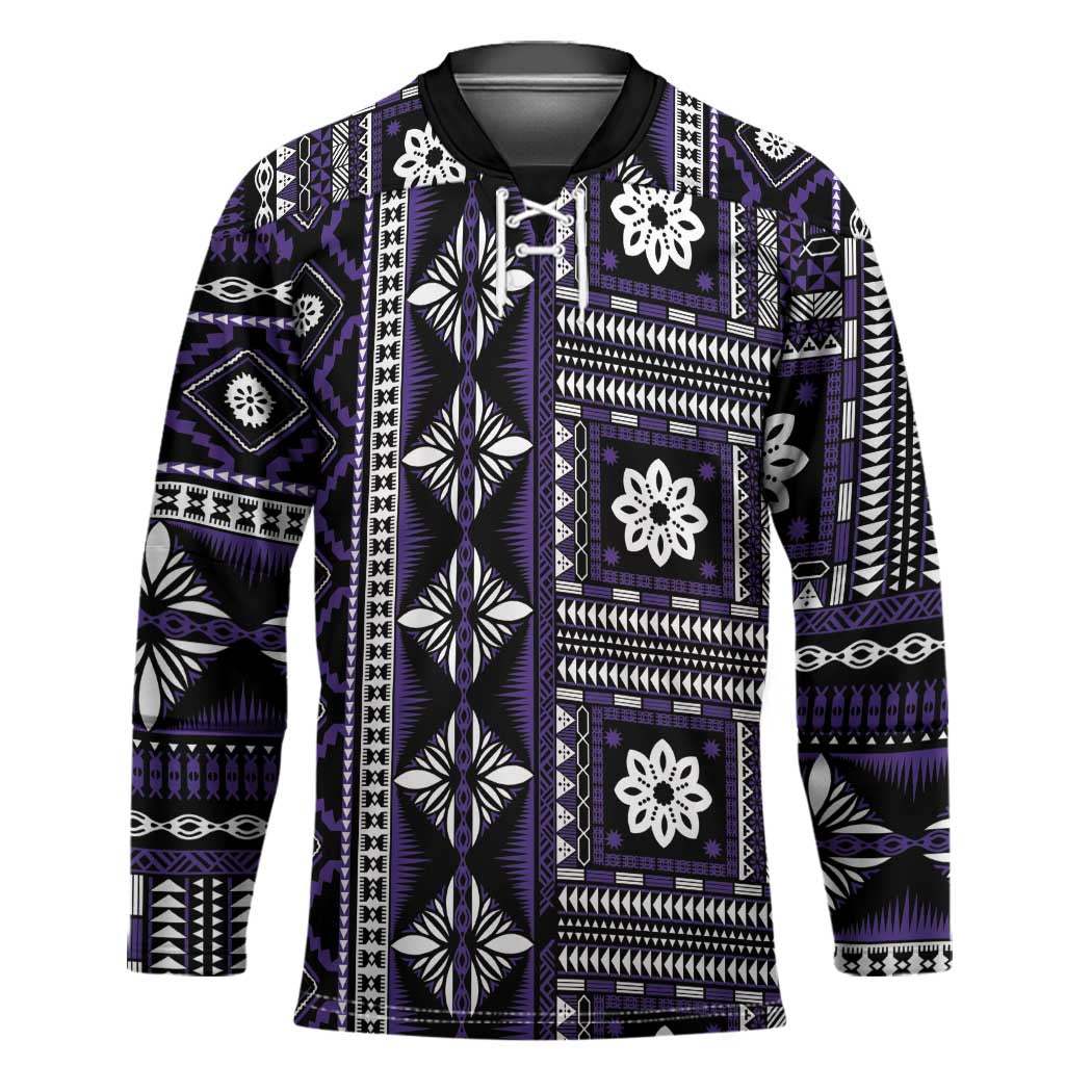 Fiji Masi Tapa Pattern Purple Hockey Jersey - Polynesian Pride