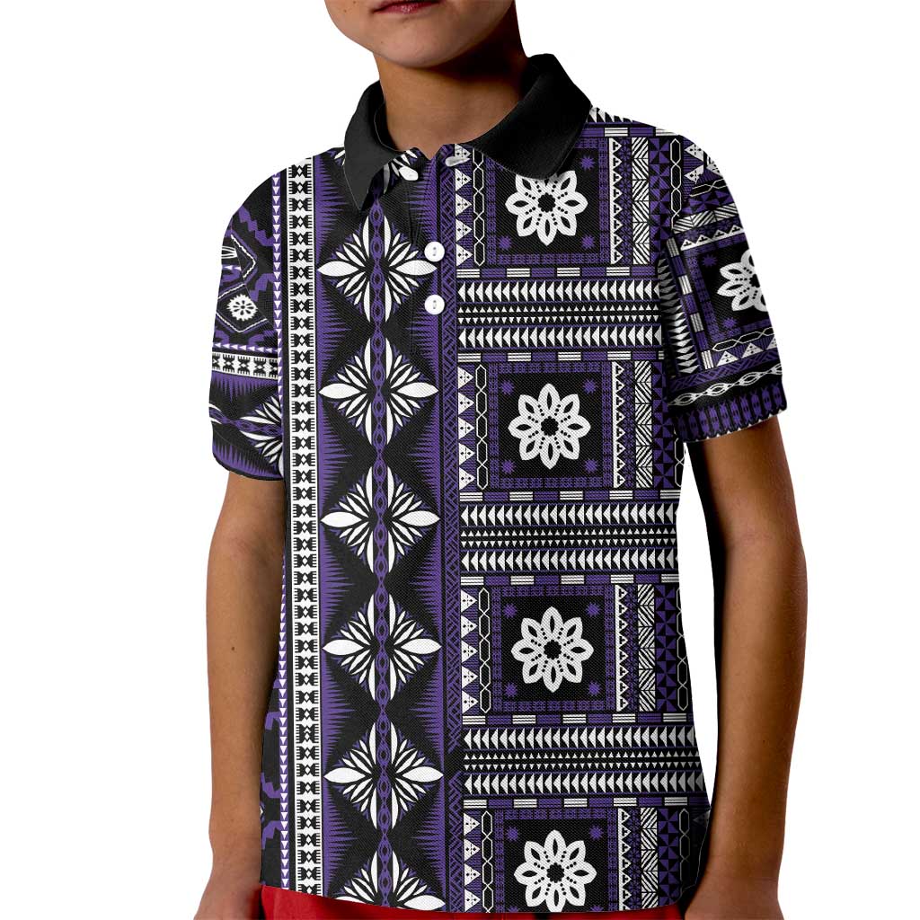 Fiji Masi Tapa Pattern Purple Kid Polo Shirt - Polynesian Pride