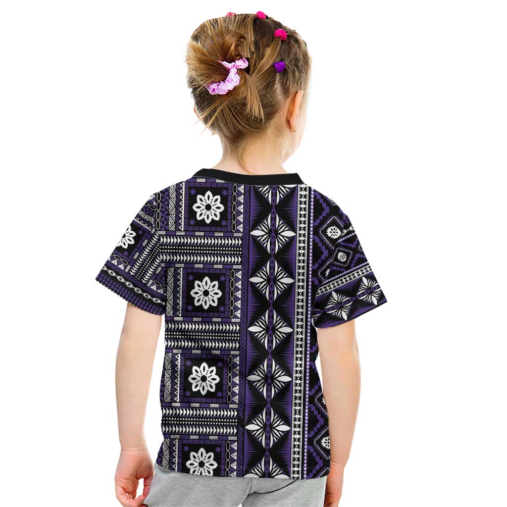 Fiji Masi Tapa Pattern Purple Kid T Shirt - Polynesian Pride