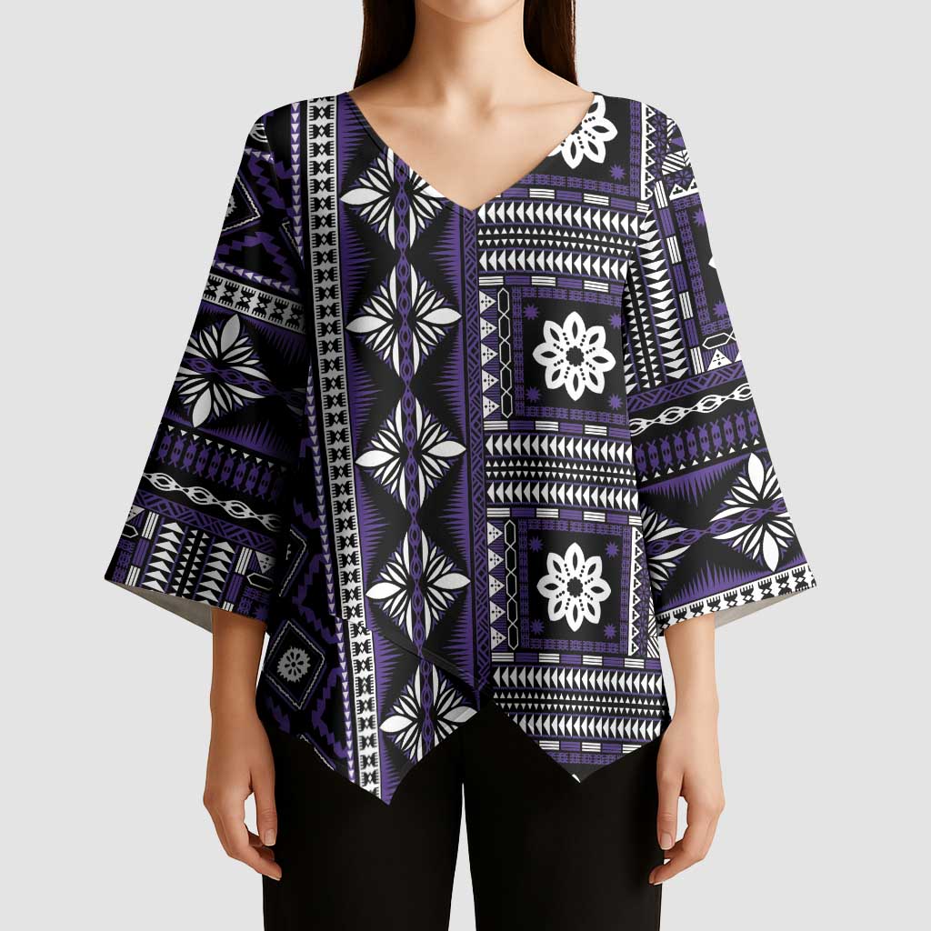 Fiji Masi Tapa Pattern Purple Kimono Sleeve Blouse - Polynesian Pride