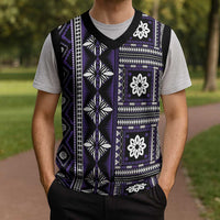 Fiji Masi Tapa Pattern Purple Christmas Knitted V-Neck Vest - Polynesian Pride