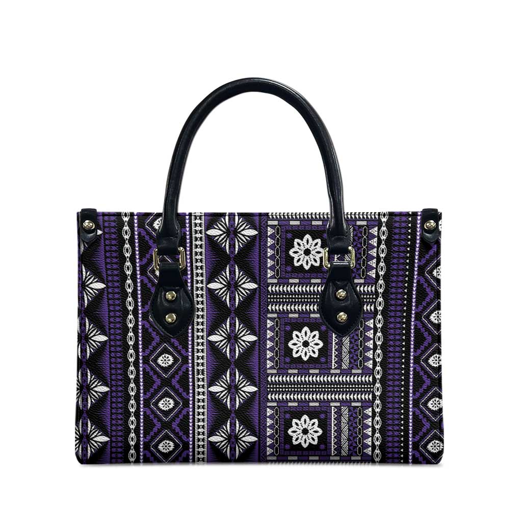 Fiji Masi Tapa Pattern Purple Leather Bag - Polynesian Pride