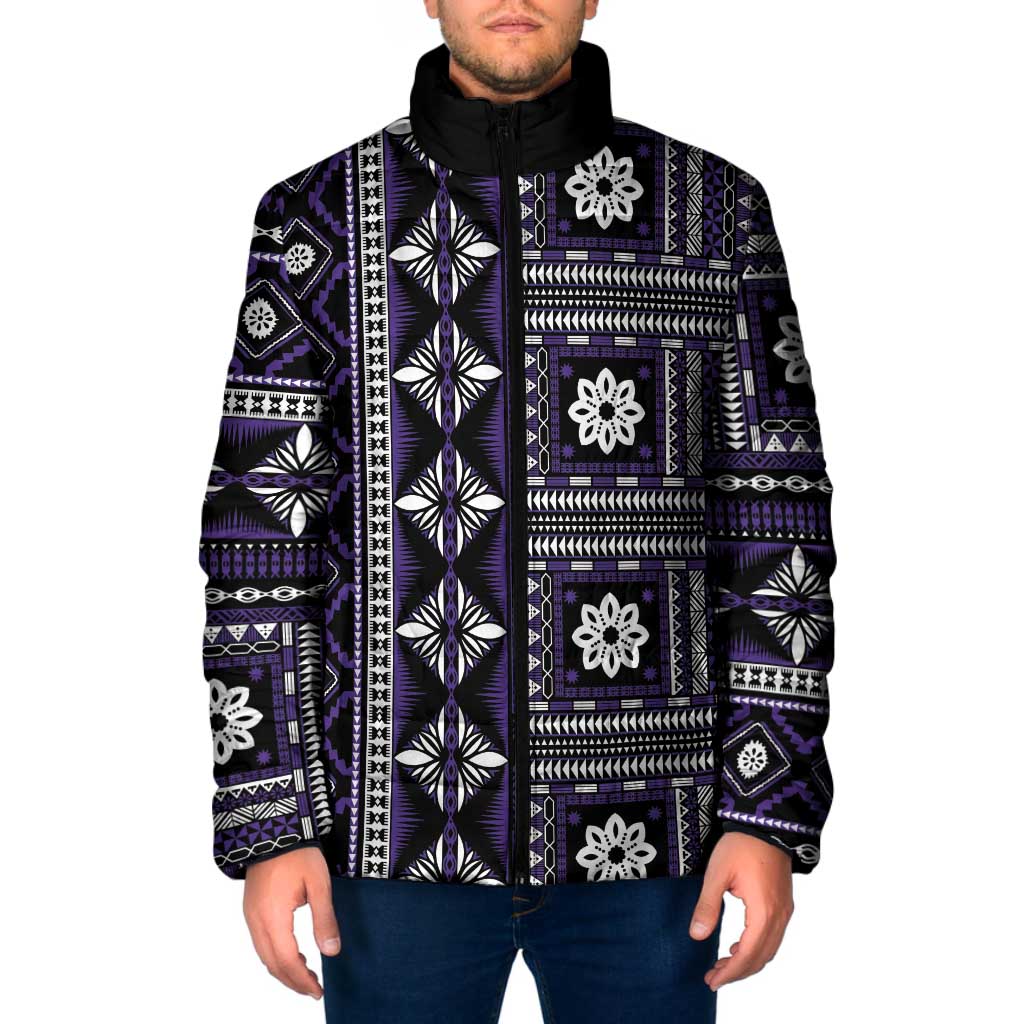 Fiji Masi Tapa Pattern Purple Padded Jacket - Polynesian Pride