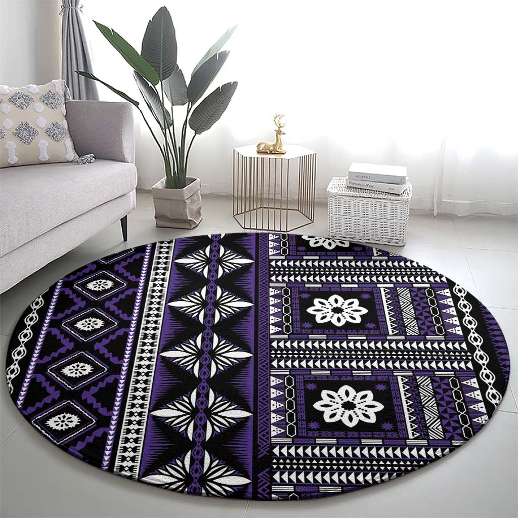 Fiji Masi Tapa Pattern Purple Round Carpet - Polynesian Pride