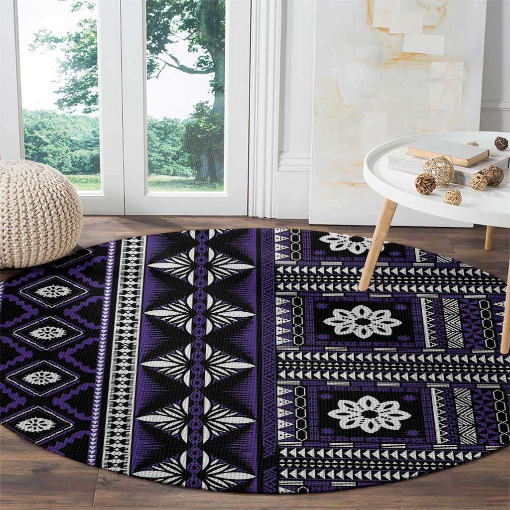 Fiji Masi Tapa Pattern Purple Round Carpet - Polynesian Pride